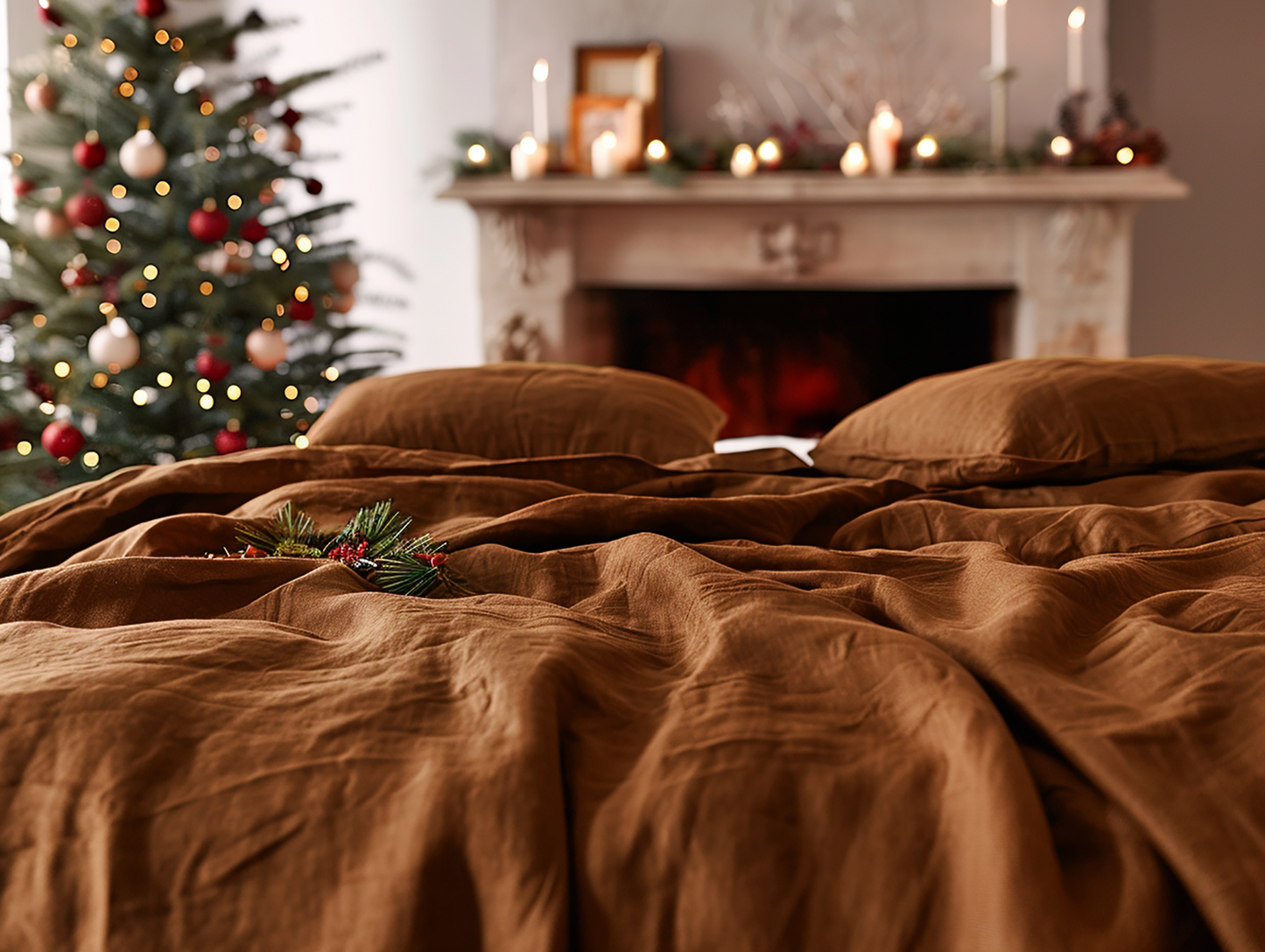 Christmas Ginger linen coverlet
