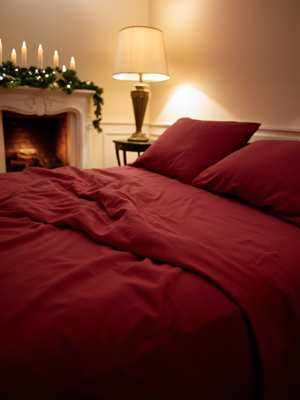 Christmas Marsala linen coverlet