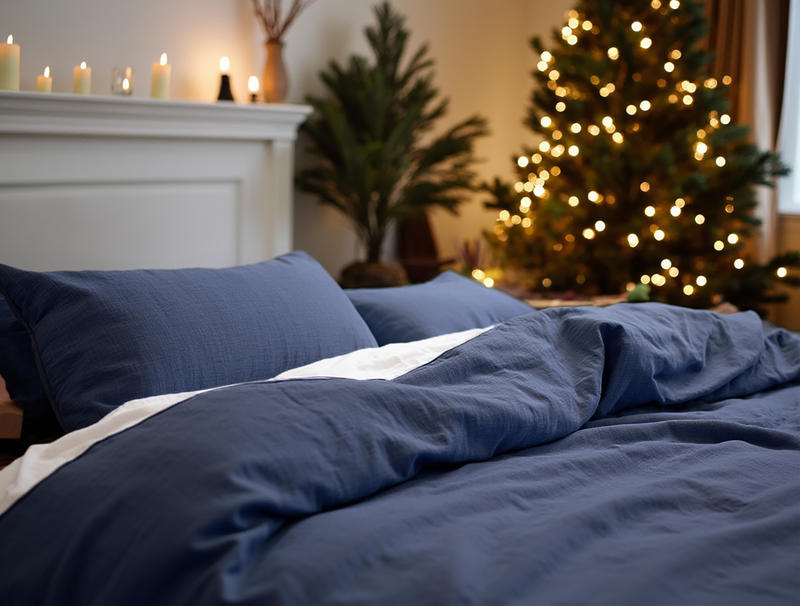 Christmas linen Indigo pillowcase
