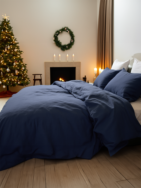 Christmas linen Indigo pillowcase