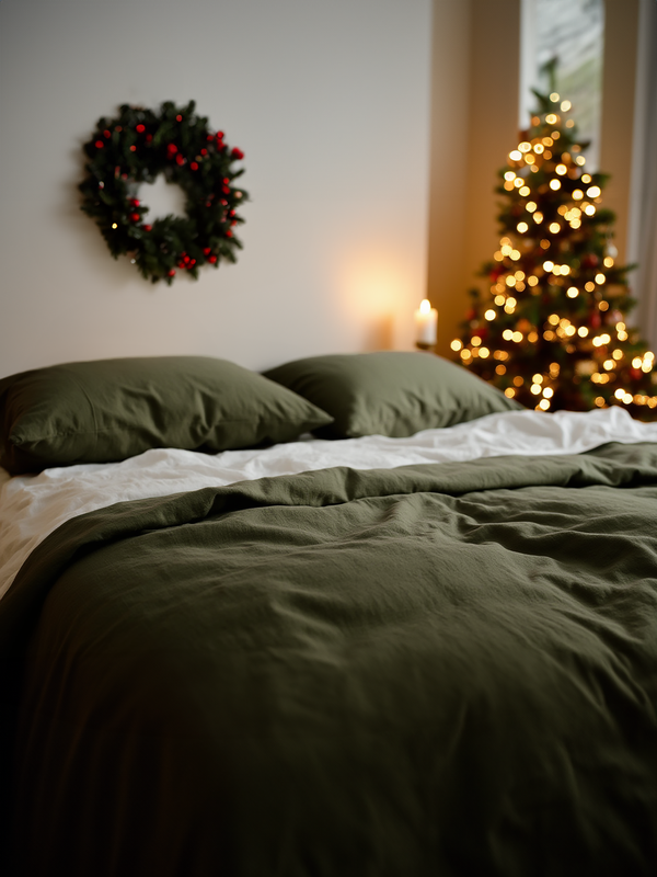 Christmas Khaki linen coverlet