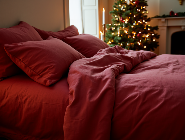 Christmas linen Marsala pillowcase