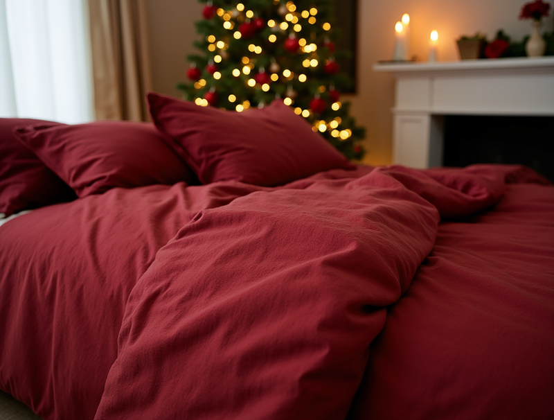 Christmas linen Marsala pillowcase