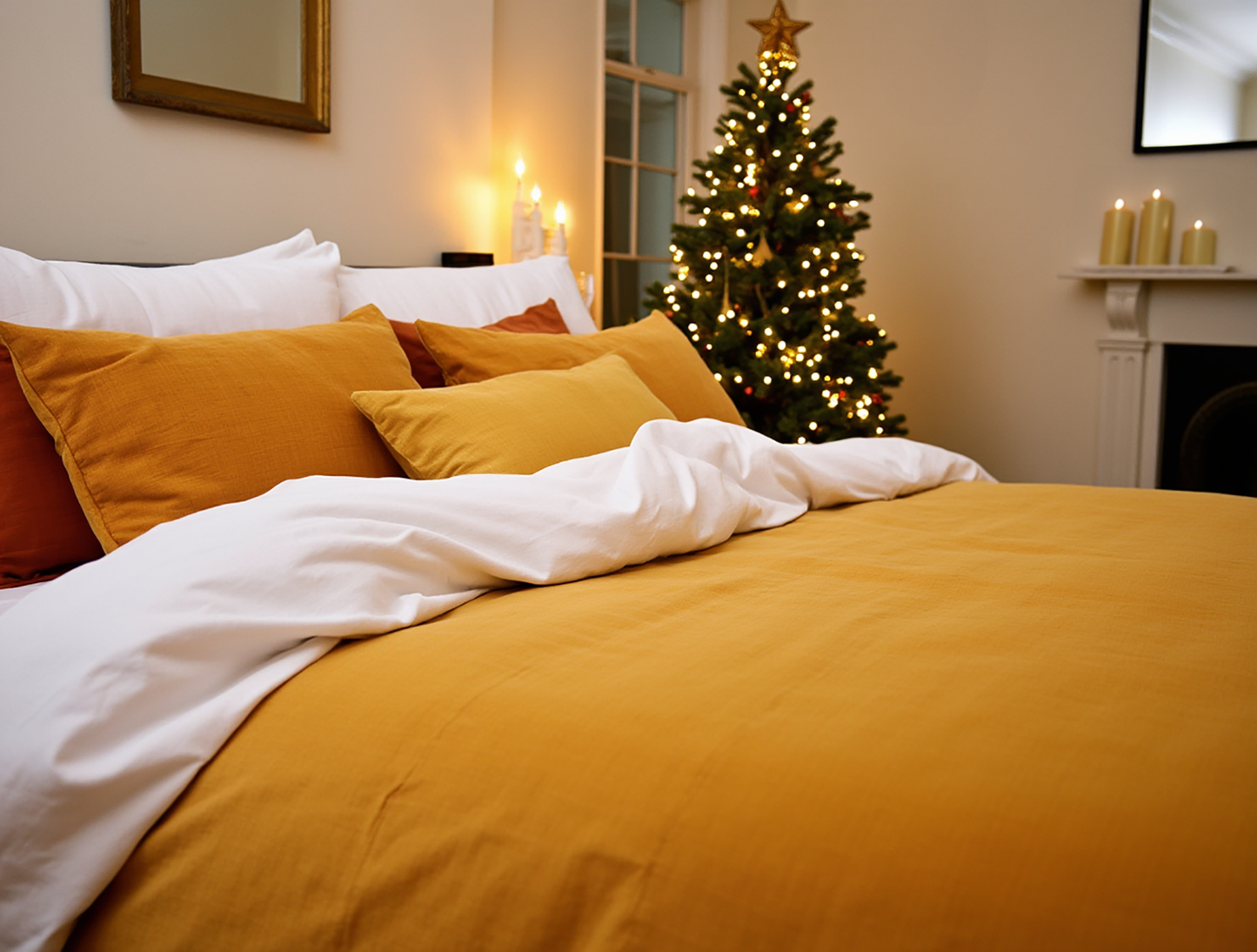 Christmas Marigold linen coverlet
