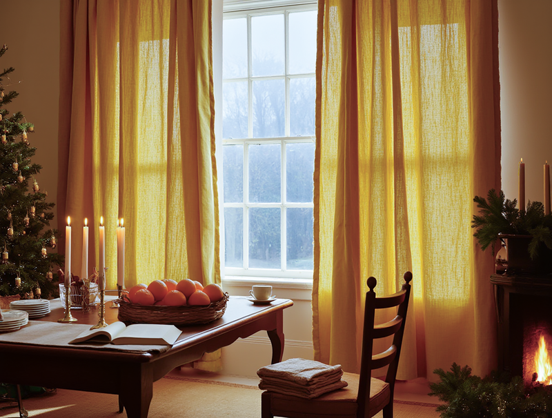 Christmas Marigold linen curtains