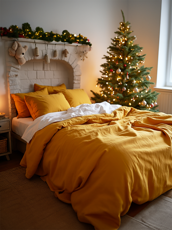 Christmas Marigold linen duvet cover