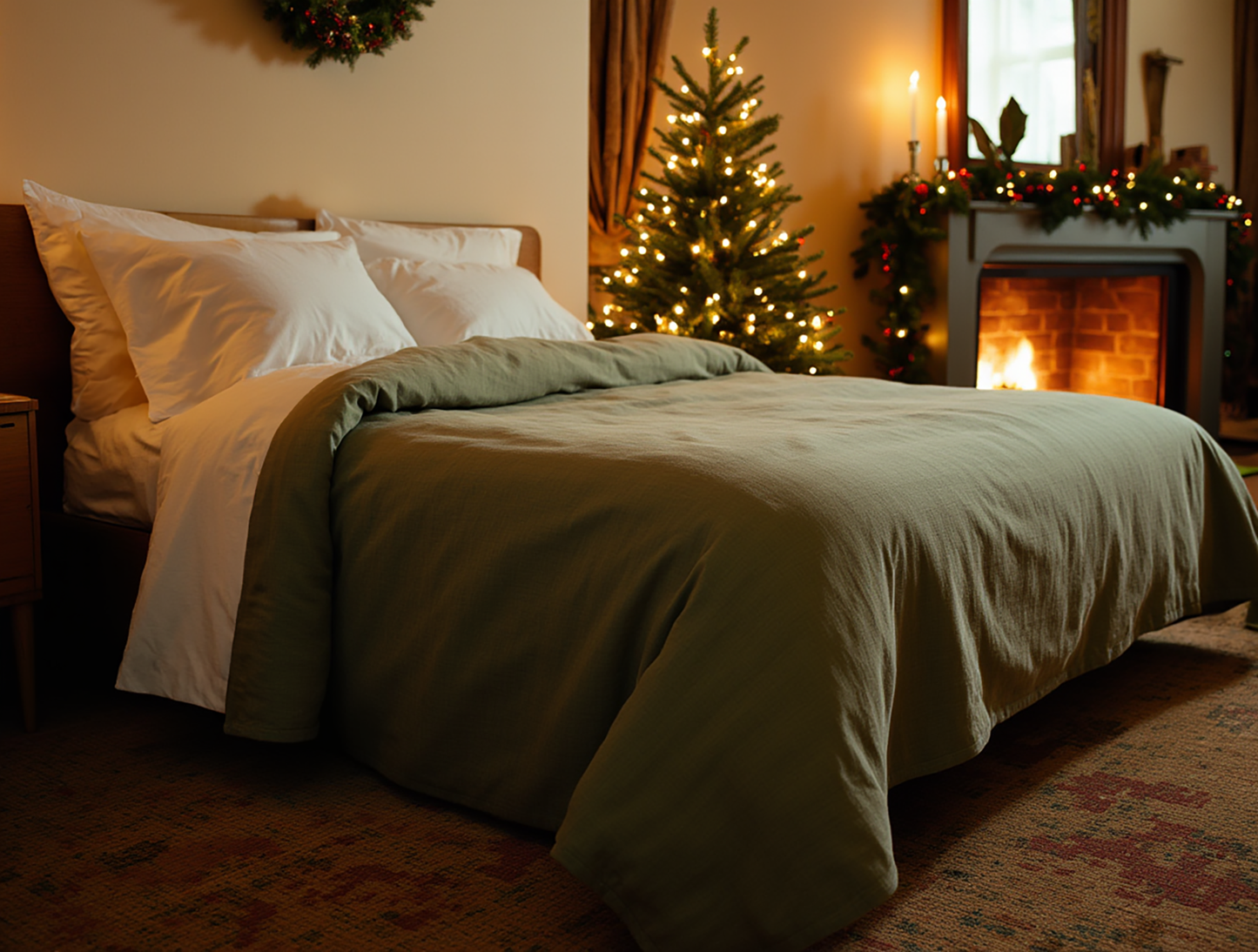 Christmas Khaki linen coverlet
