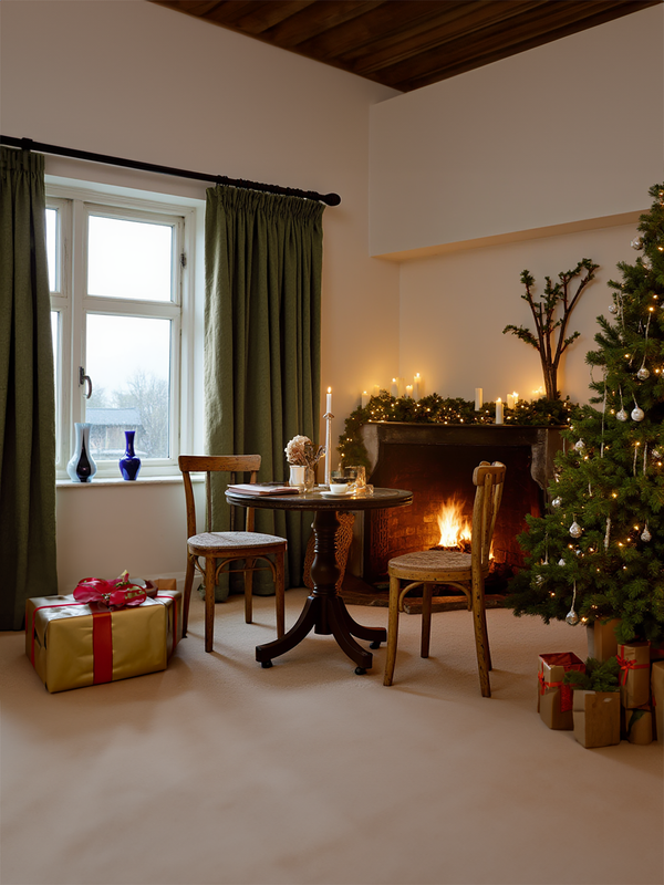 Christmas Khaki linen curtains