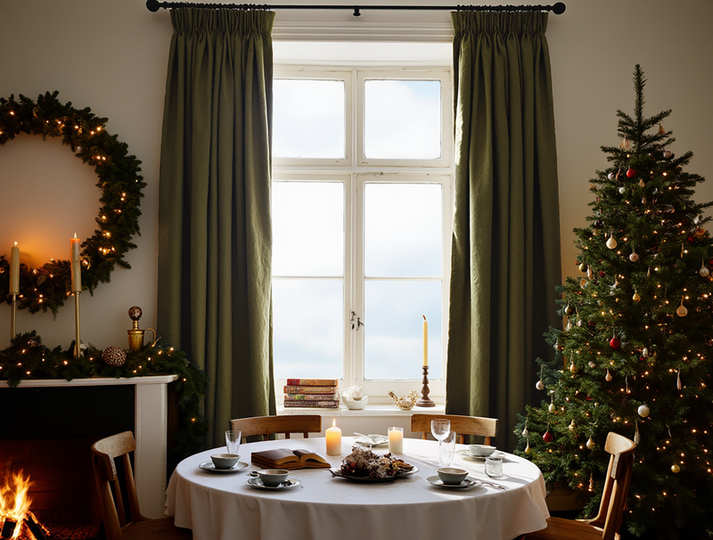 Christmas Khaki linen curtains