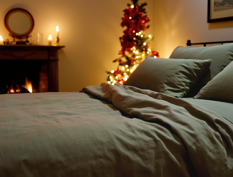 Christmas Khaki linen coverlet