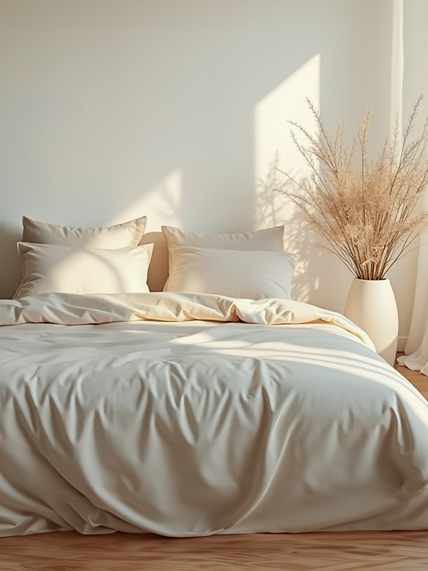 Beige satin bedding set