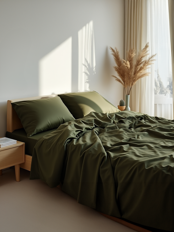 Dark olive satin bedding set