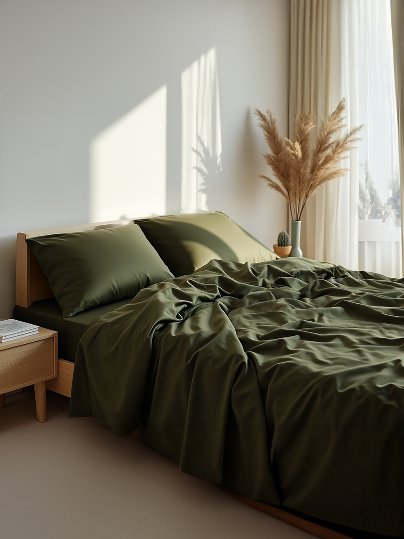 Dark olive satin bedding set