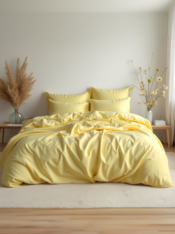 Pastel yellow satin bedding set