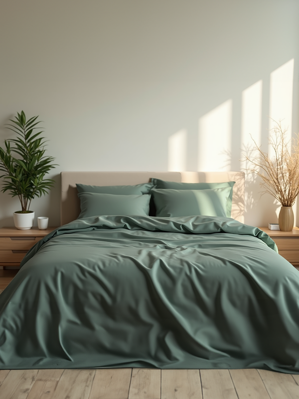 Pine green satin bedding set