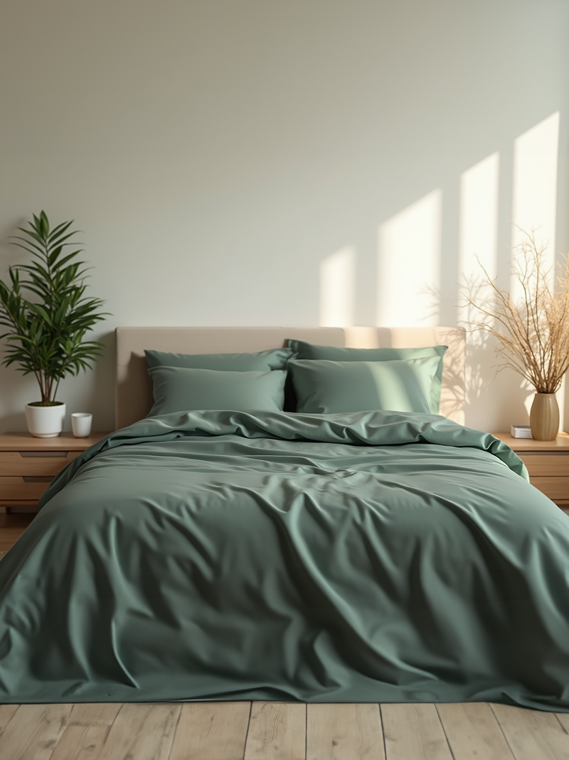 Pine green satin bedding set