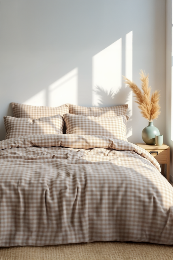 Brown Gingham Cotton Bedding Set
