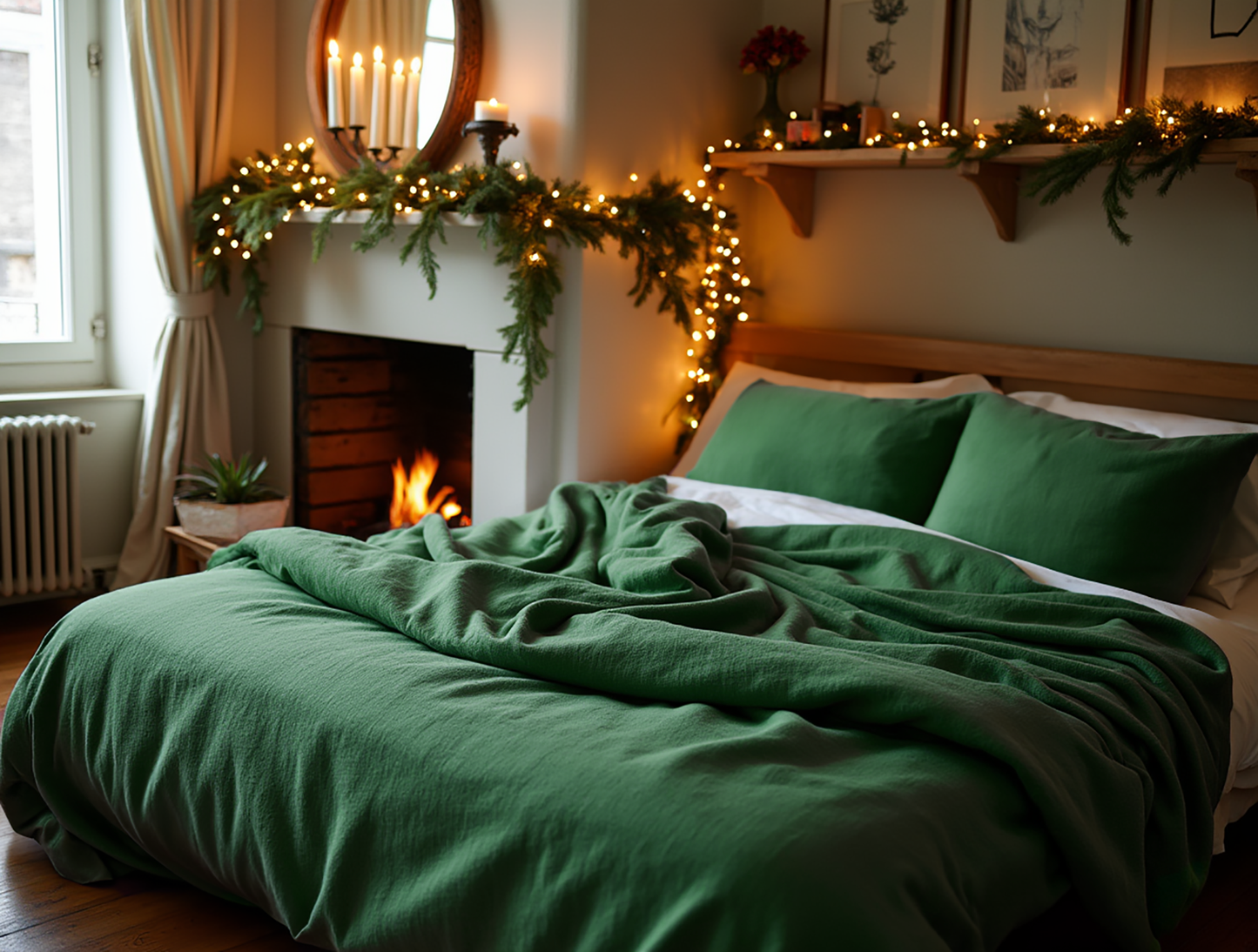 Christmas Verdant linen coverlet