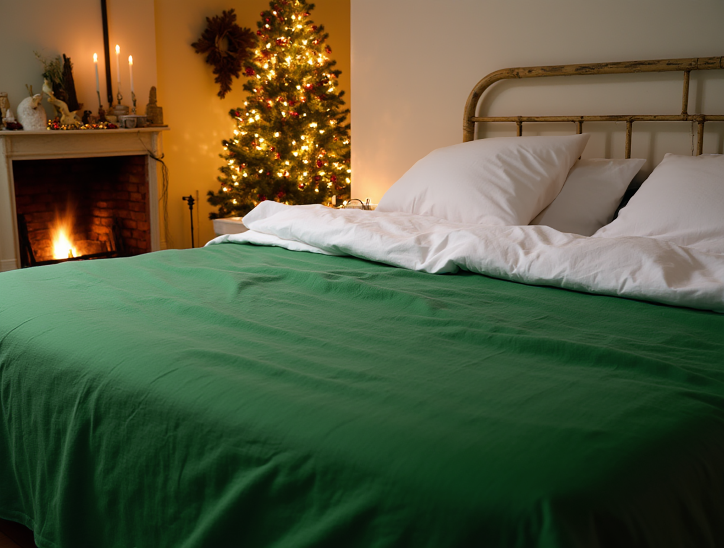 Christmas Verdant linen coverlet