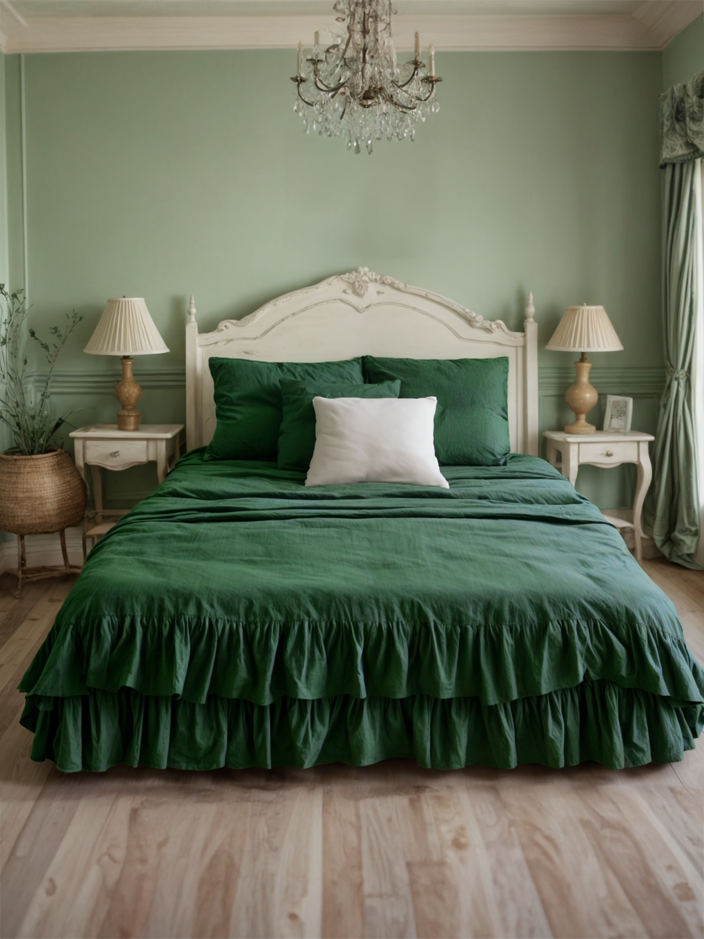 Verdant double ruffles soft linen bedding set