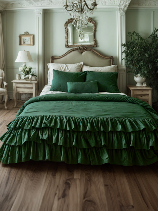 Verdant linen triple ruffled duvet cover