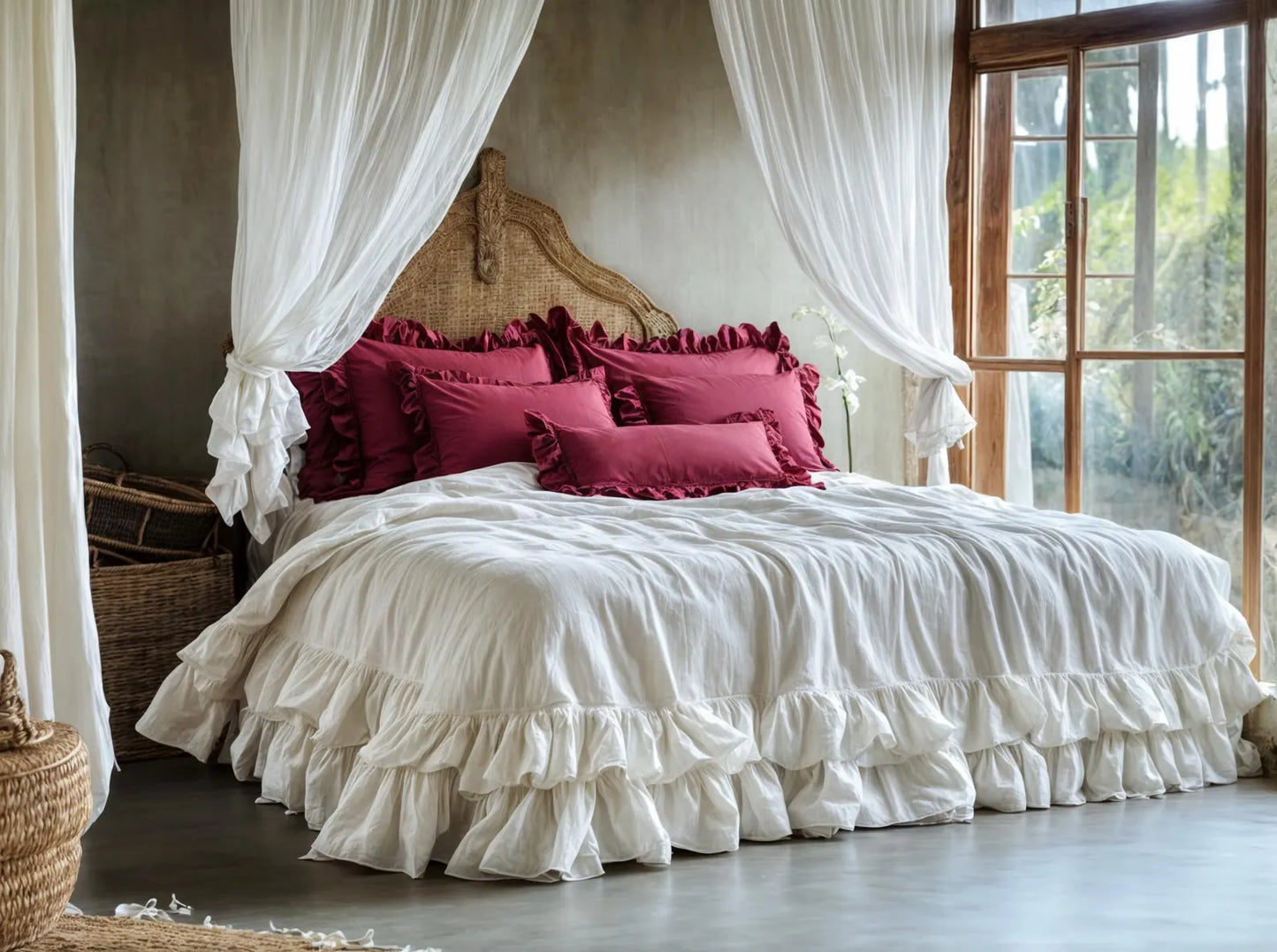 White double ruffles soft linen duvet cover