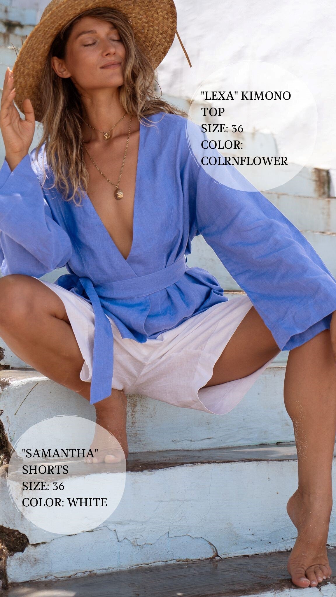 Linen kimono top Lexa with Universe print Wide sleeves wrap blouse with tie Loose cropped sleeves linen wrap top Japanese kimono jacket