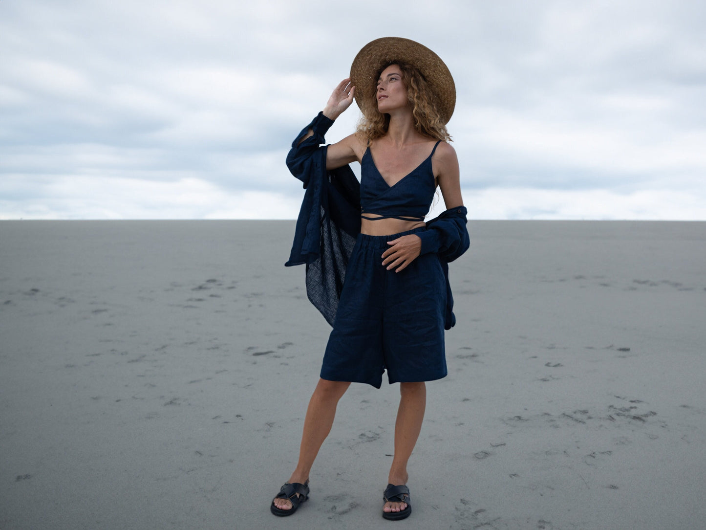 Navy long sleeve linen shirt Kaia Casual oversized button down blouse Loose linen blouse Coconut buttons Mom gift Custom sizes