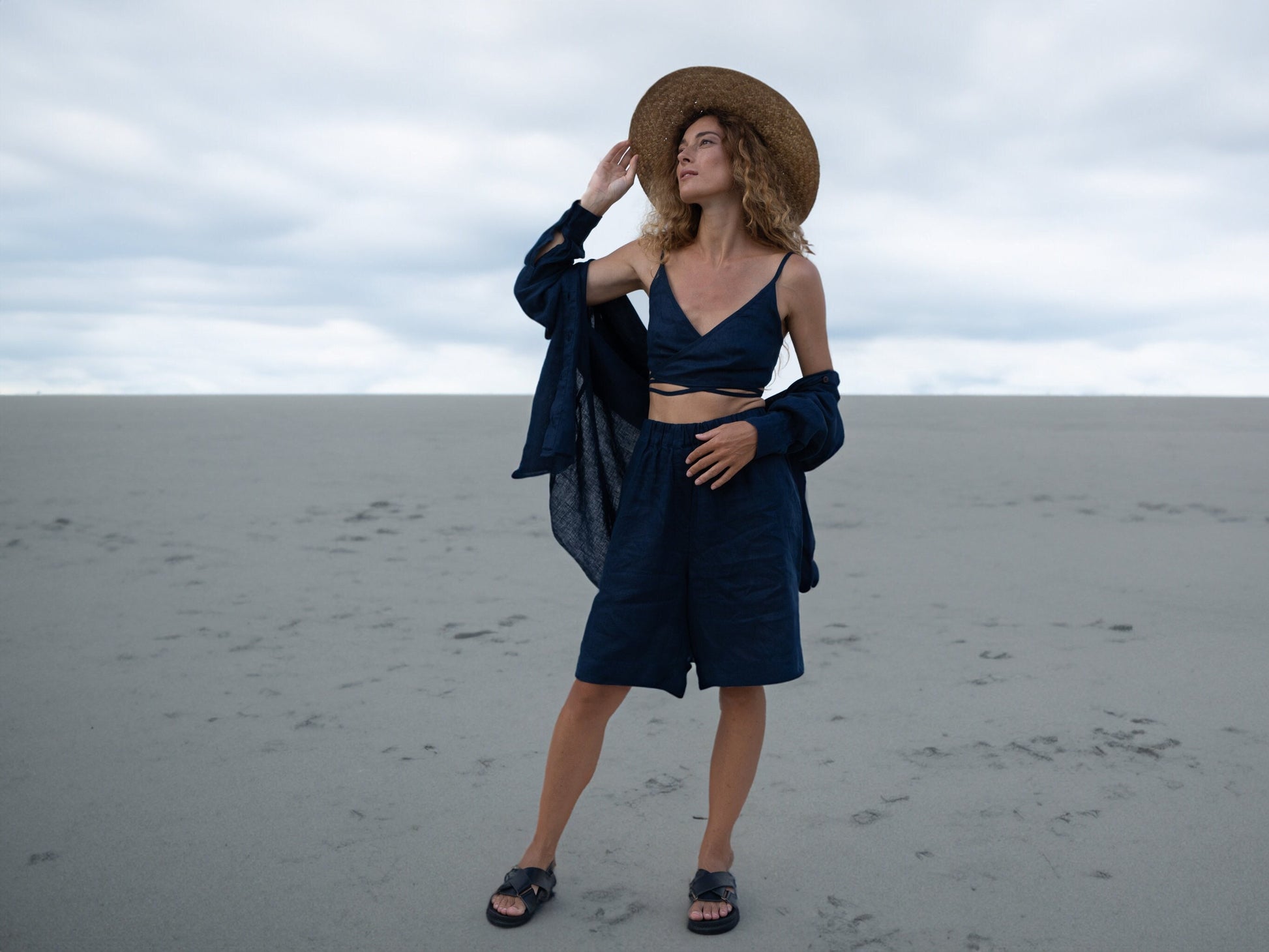 Navy long sleeve linen shirt Kaia Casual oversized button down blouse Loose linen blouse Coconut buttons Mom gift Custom sizes