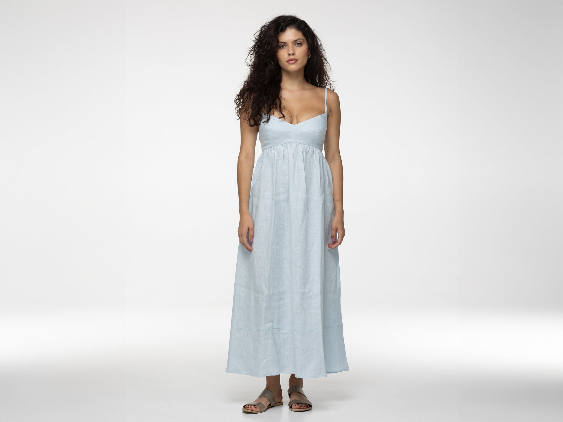 Ice linen maxi slip dress Jane Long strap cami dress Simple basic summer dress Minimalist casual pure linen dress Custom size