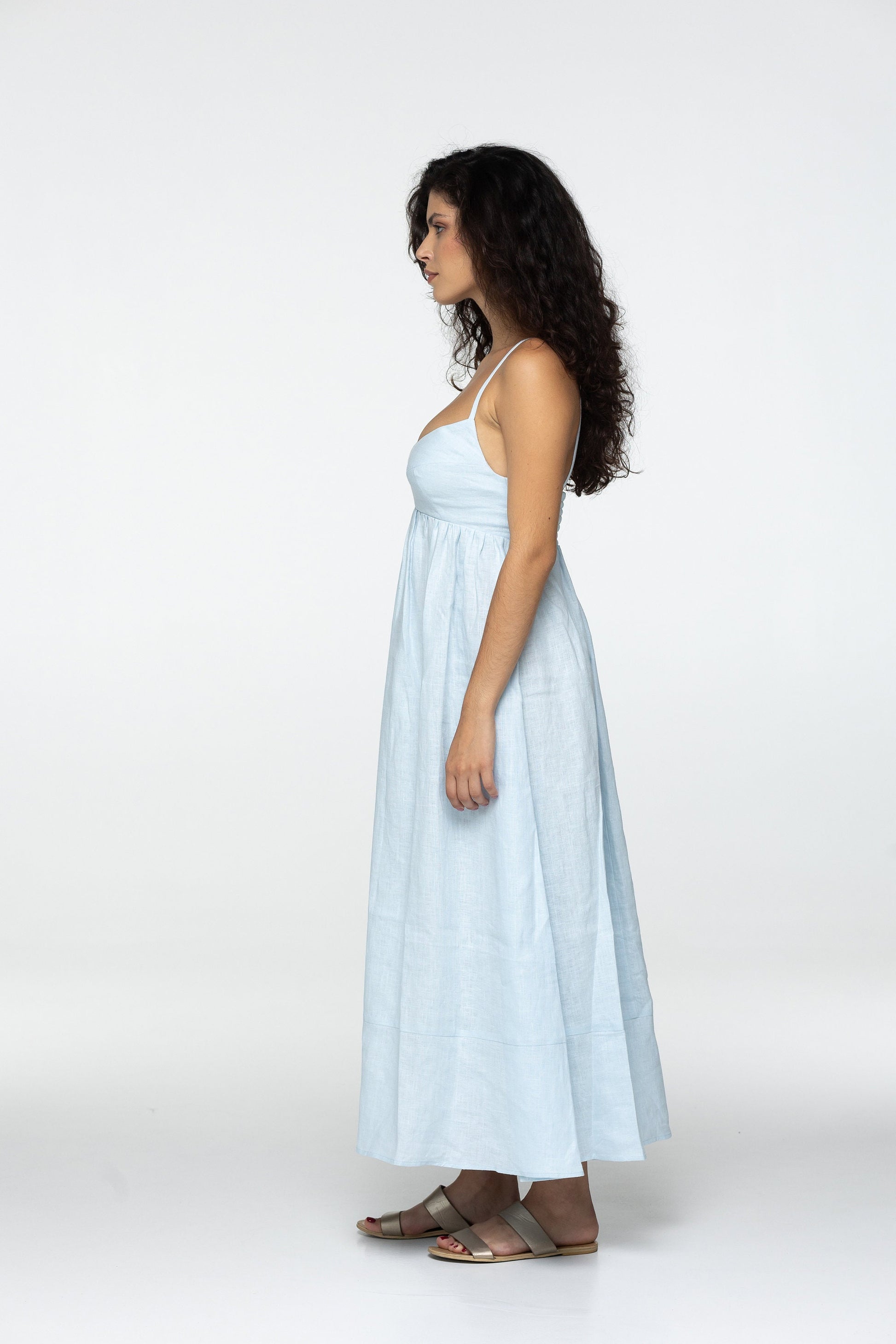 Ice linen maxi slip dress Jane Long strap cami dress Simple basic summer dress Minimalist casual pure linen dress Custom size