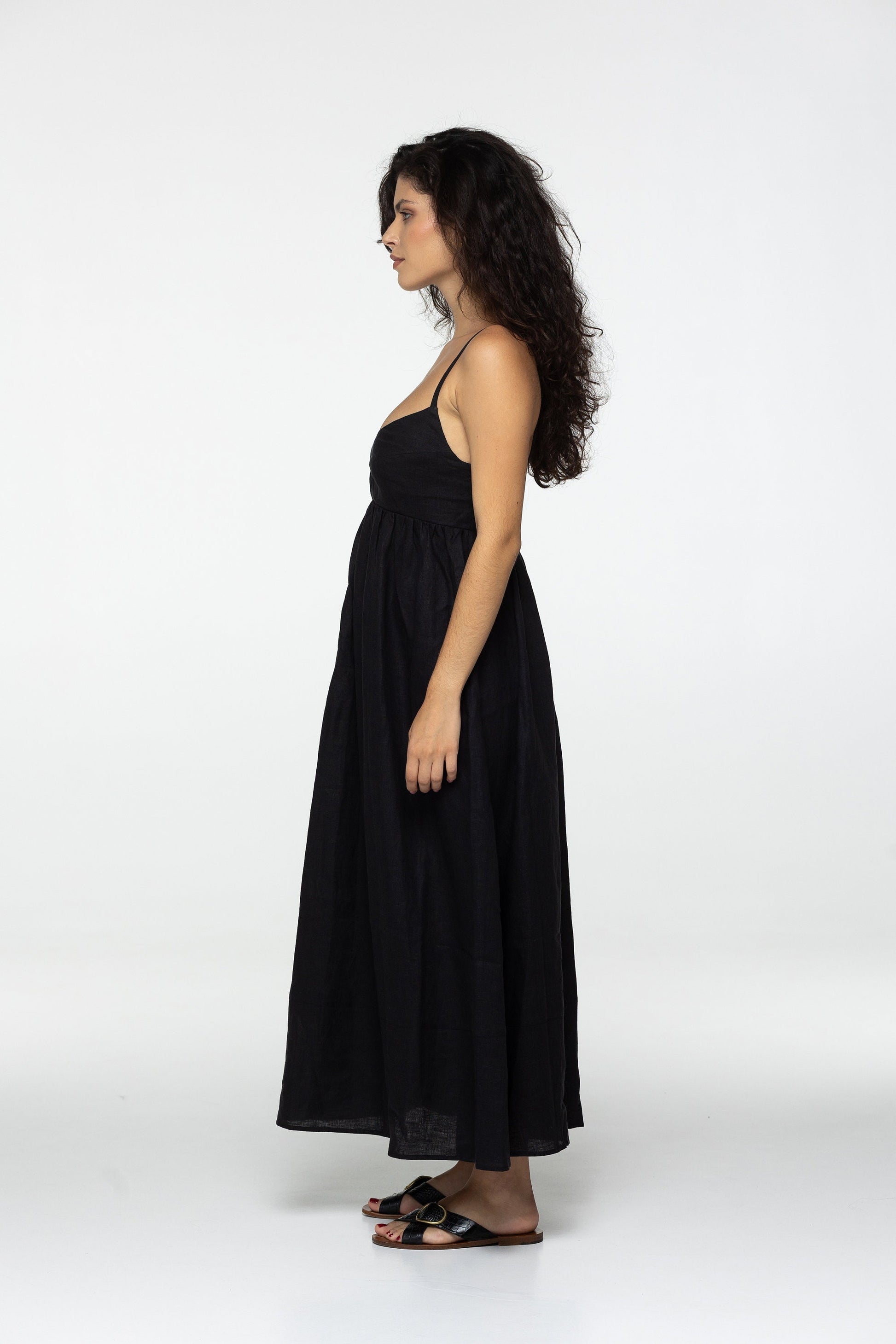 Black linen maxi slip dress Jane Long strap cami dress Simple basic summer dress Minimalist casual pure linen dress Custom size