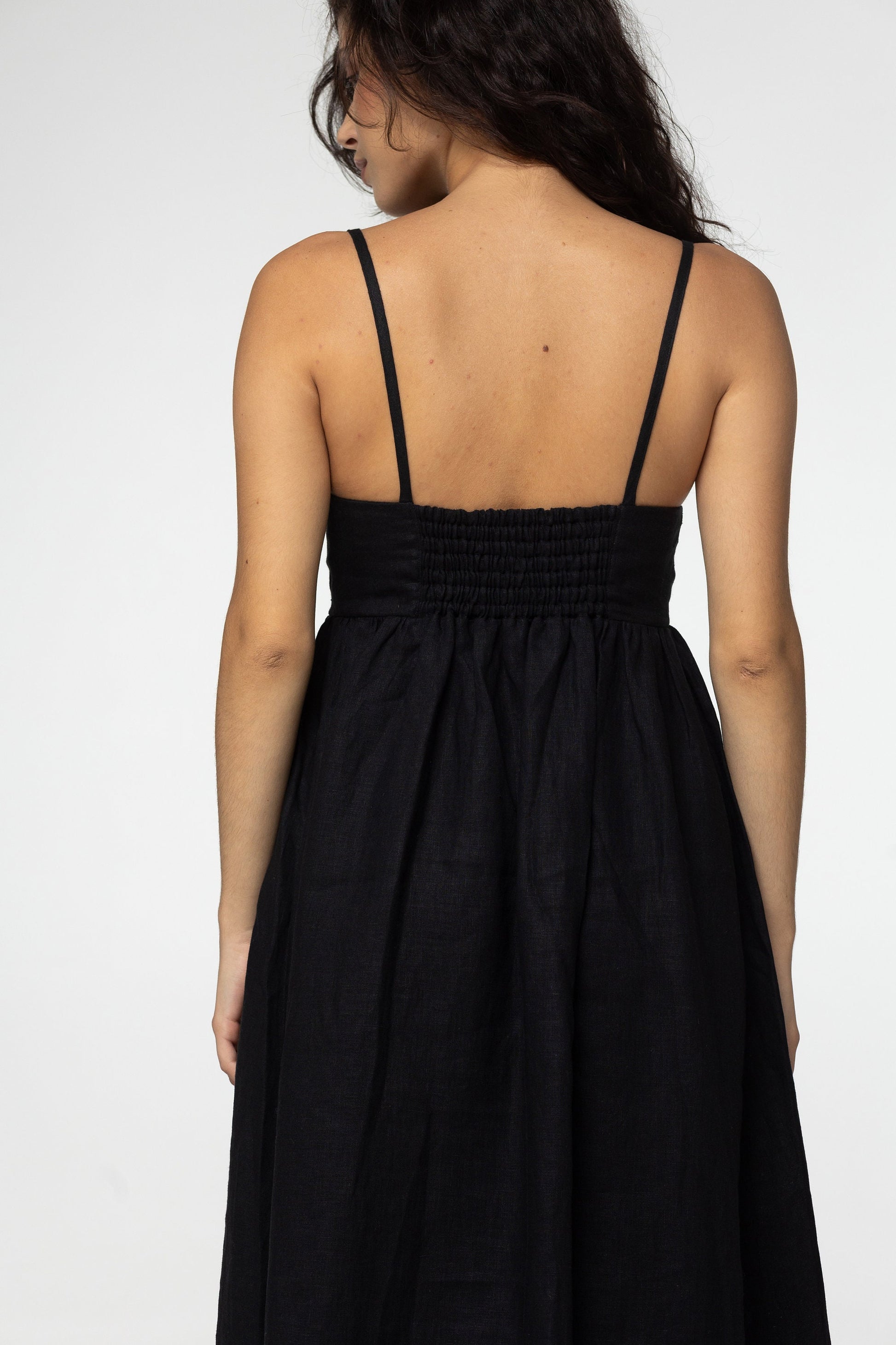 Black linen maxi slip dress Jane Long strap cami dress Simple basic summer dress Minimalist casual pure linen dress Custom size