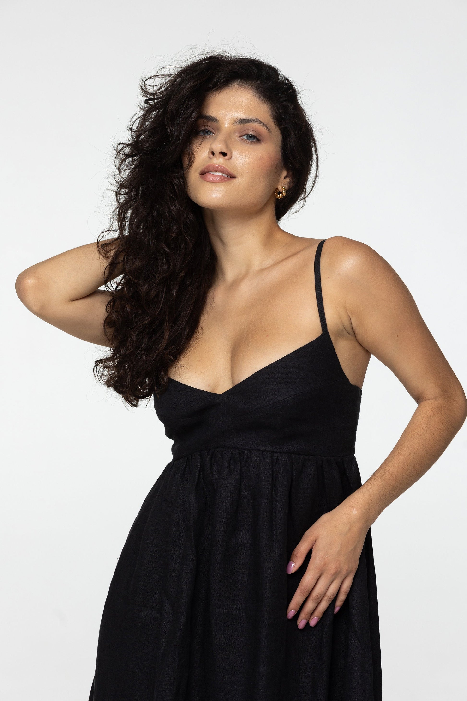 Black linen maxi slip dress Jane Long strap cami dress Simple basic summer dress Minimalist casual pure linen dress Custom size