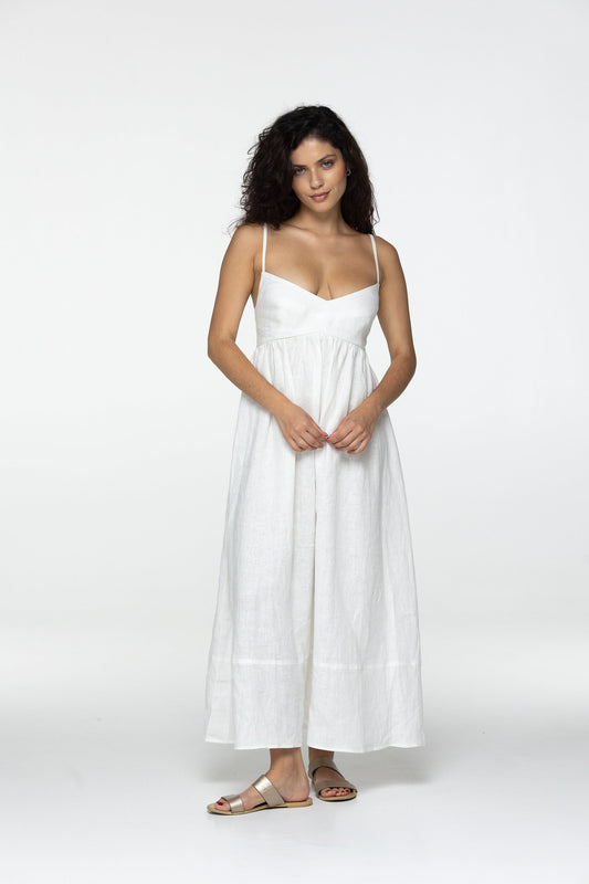 White linen maxi slip dress Jane Long strap cami dress Simple basic summer dress Minimalist casual pure linen dress Custom size