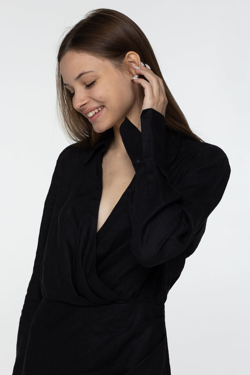 Black linen mini dress Scarlett