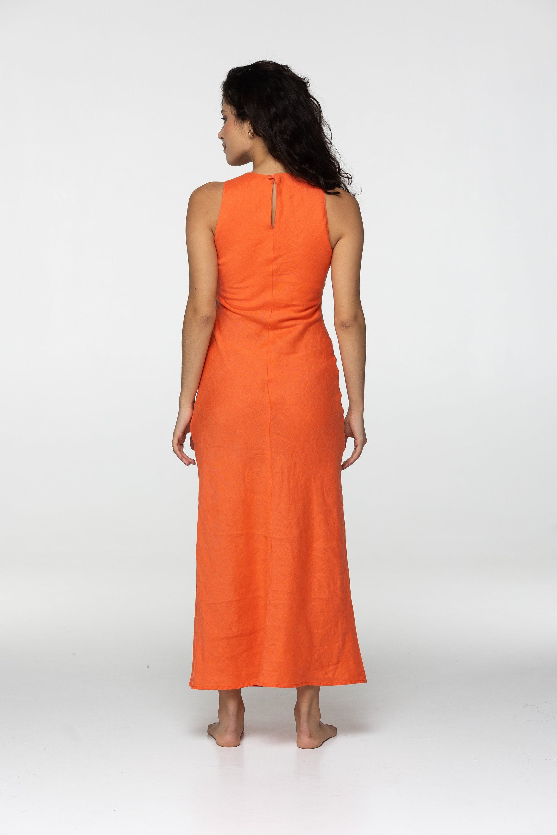 Tangerine linen midi slip dress Luna Long simple camisole dress Simple basic summer dress Minimalist casual pure linen dress Custom size