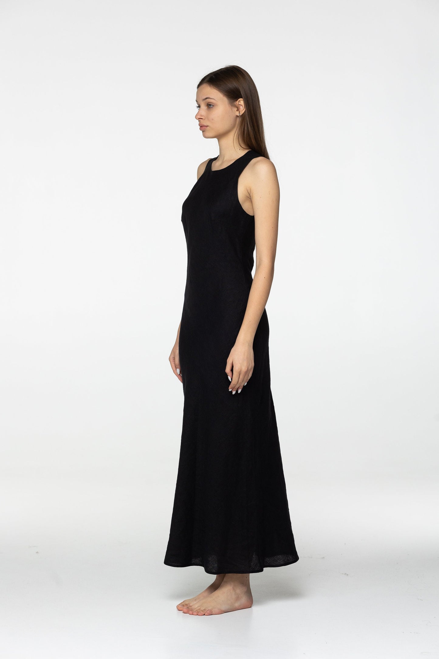 Black linen midi slip dress Luna Long simple camisole dress Simple basic summer dress Minimalist casual pure linen dress Custom size