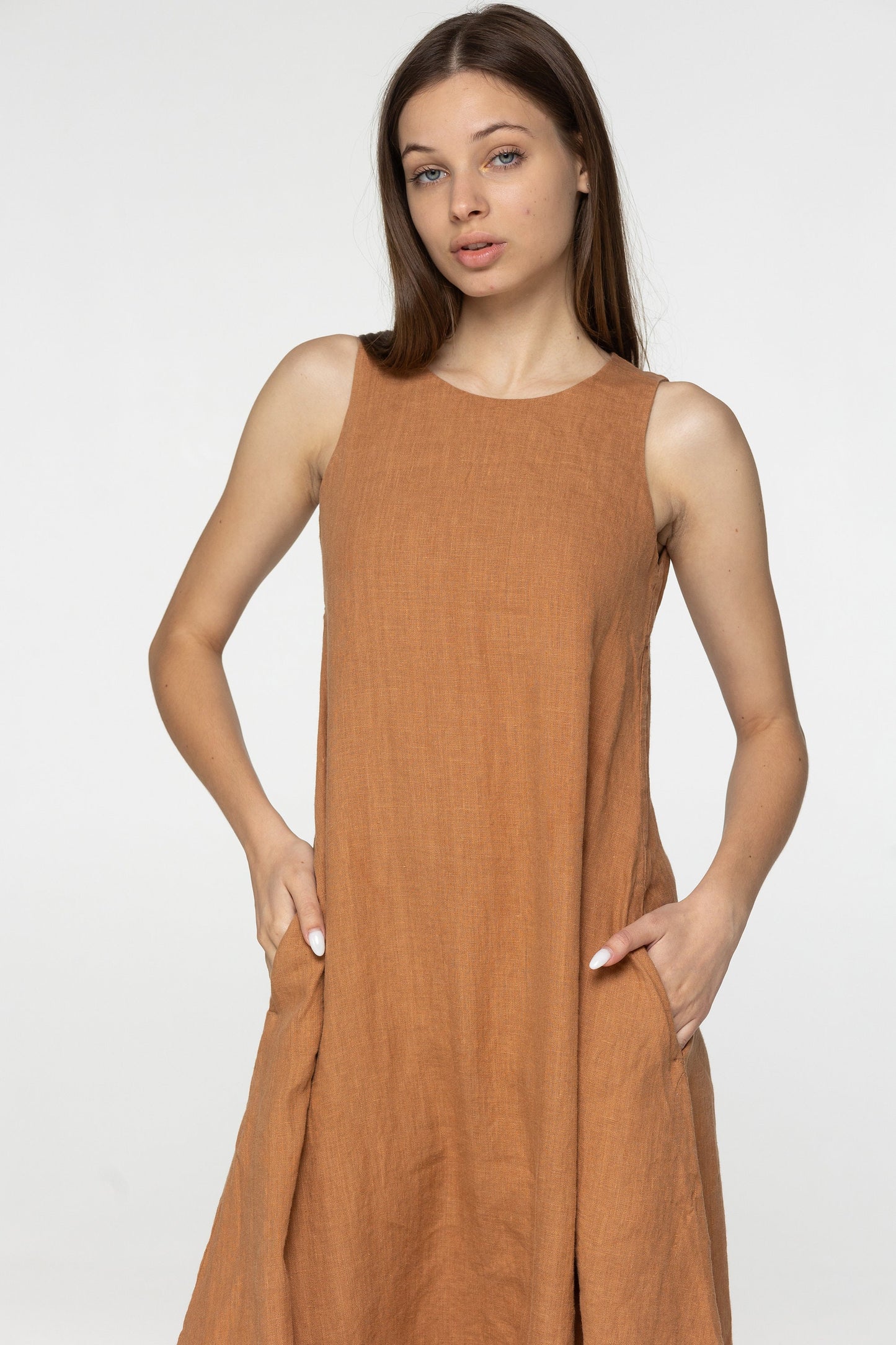 Almond linen maxi flare dress Alice