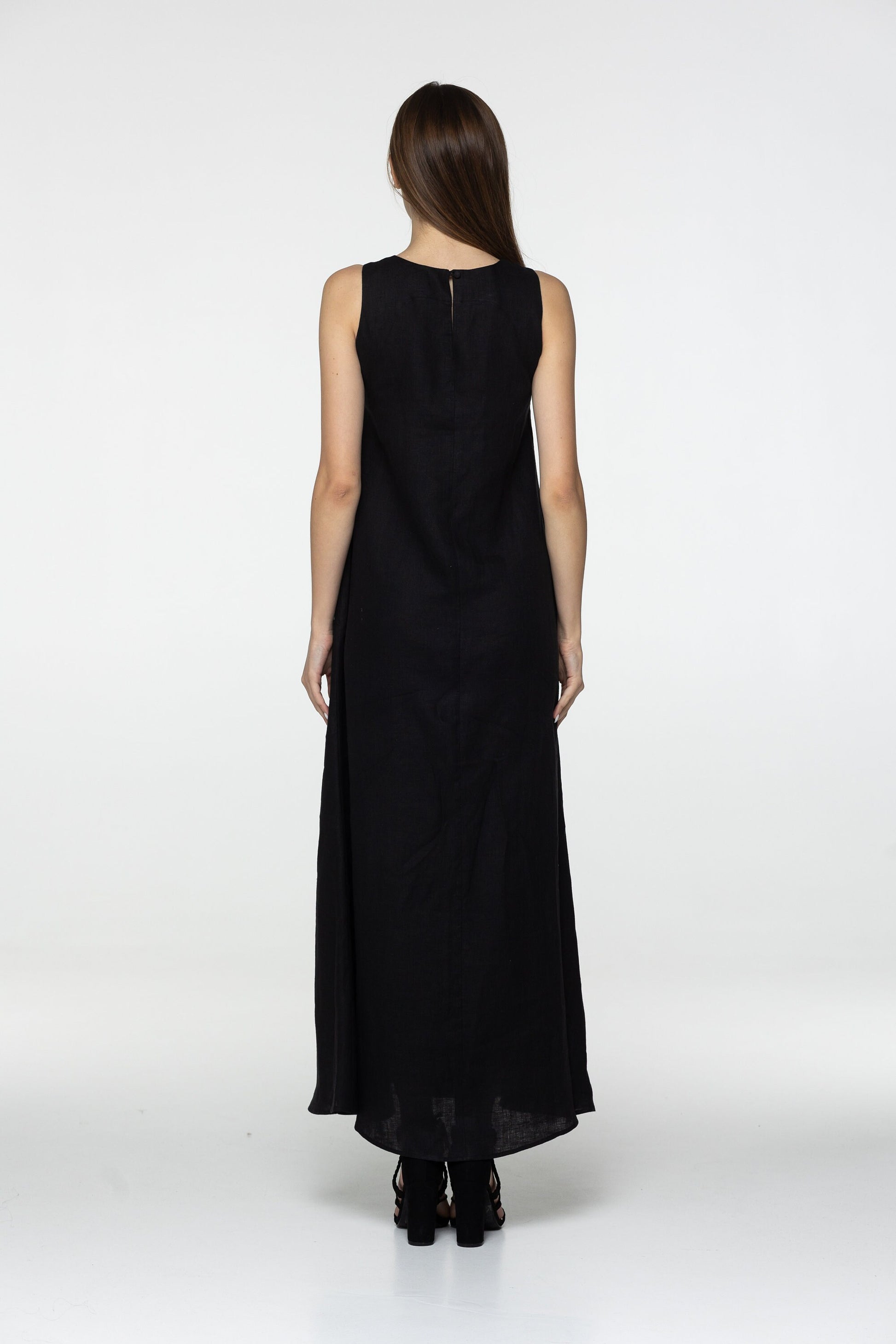 Black linen maxi flare dress Alice Black long simple loose dress Simple basic summer dress Minimalist casual pure linen dress Custom size