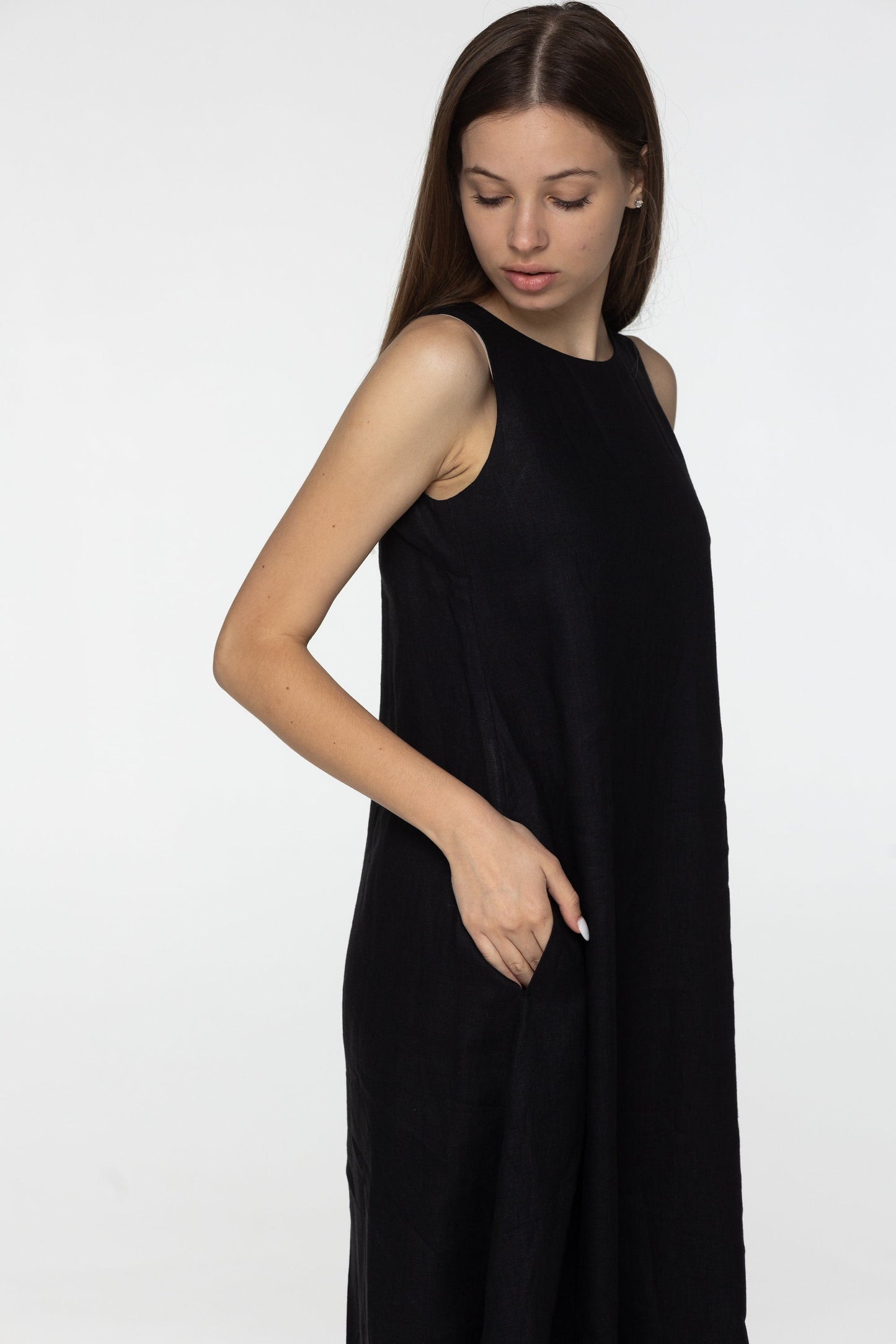 Black linen maxi flare dress Alice Black long simple loose dress Simple basic summer dress Minimalist casual pure linen dress Custom size