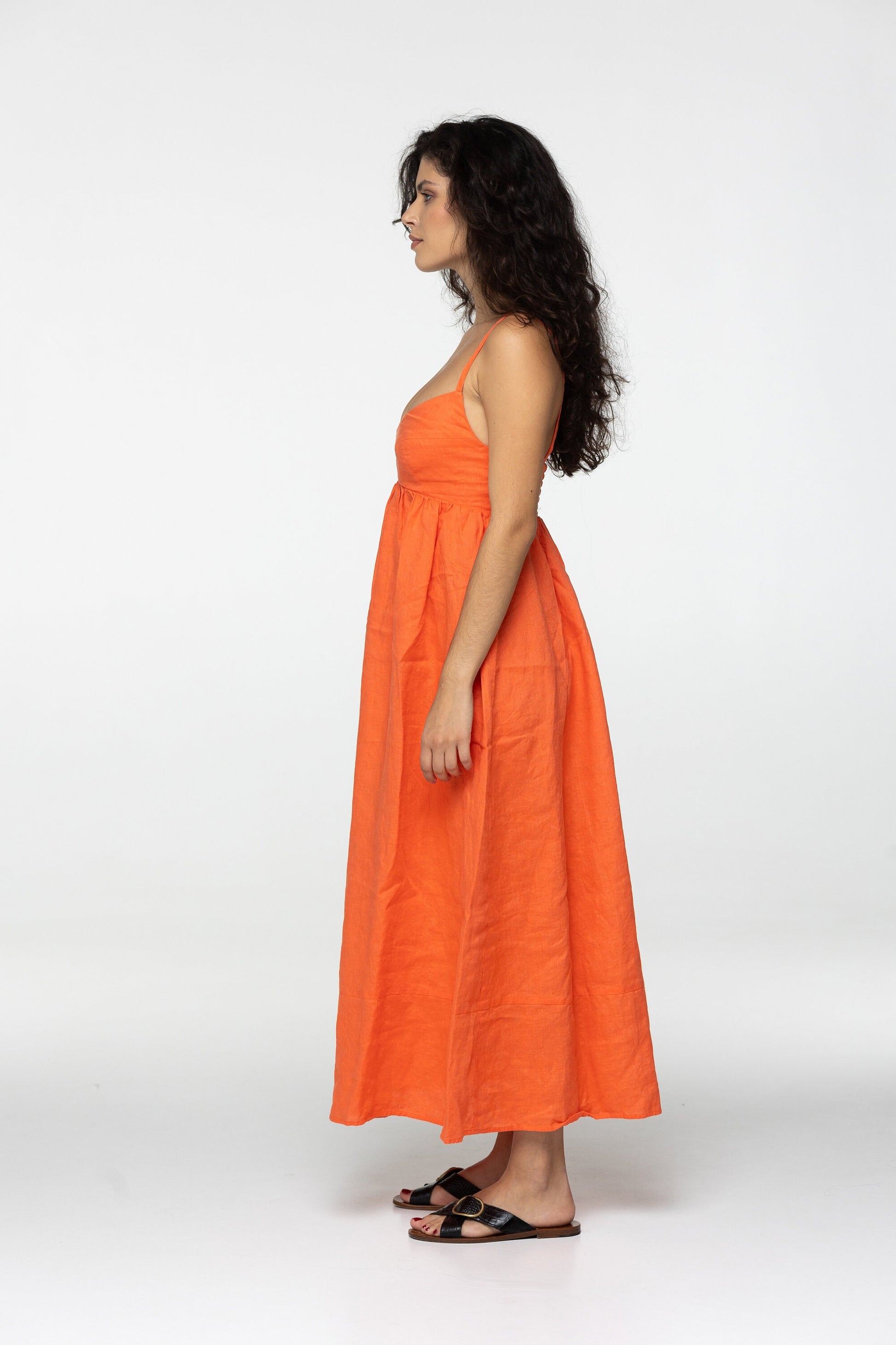 Tangerine linen maxi slip dress Jane Long strap cami dress Simple basic summer dress Minimalist casual pure linen dress Custom size