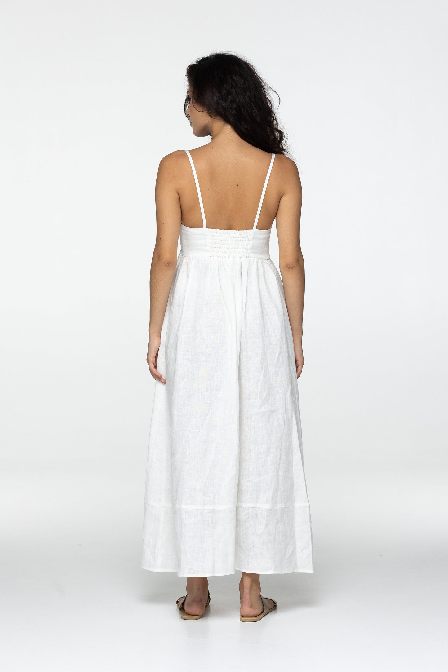 White linen maxi slip dress Jane Long strap cami dress Simple basic summer dress Minimalist casual pure linen dress Custom size