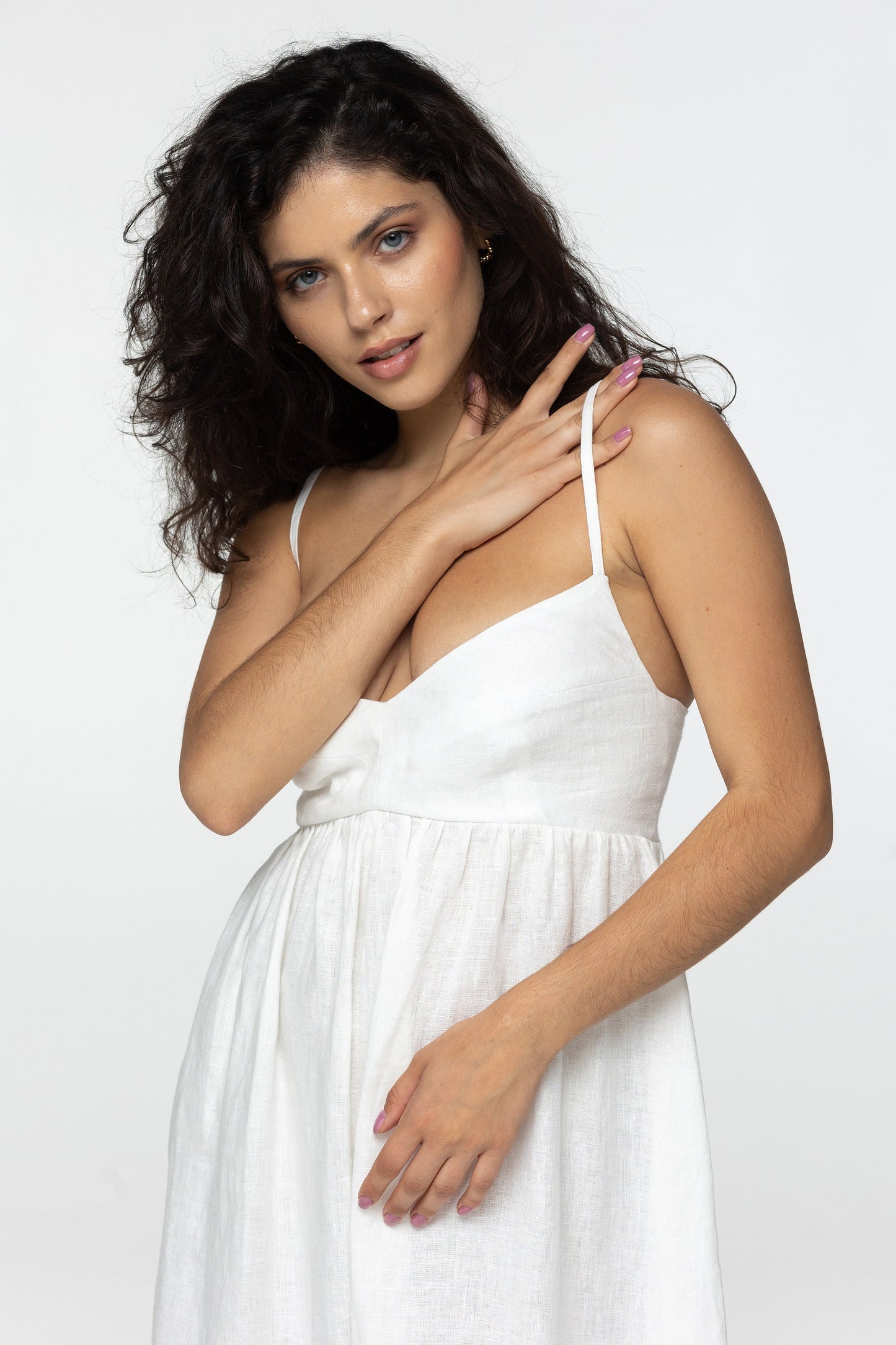 White linen maxi slip dress Jane Long strap cami dress Simple basic summer dress Minimalist casual pure linen dress Custom size