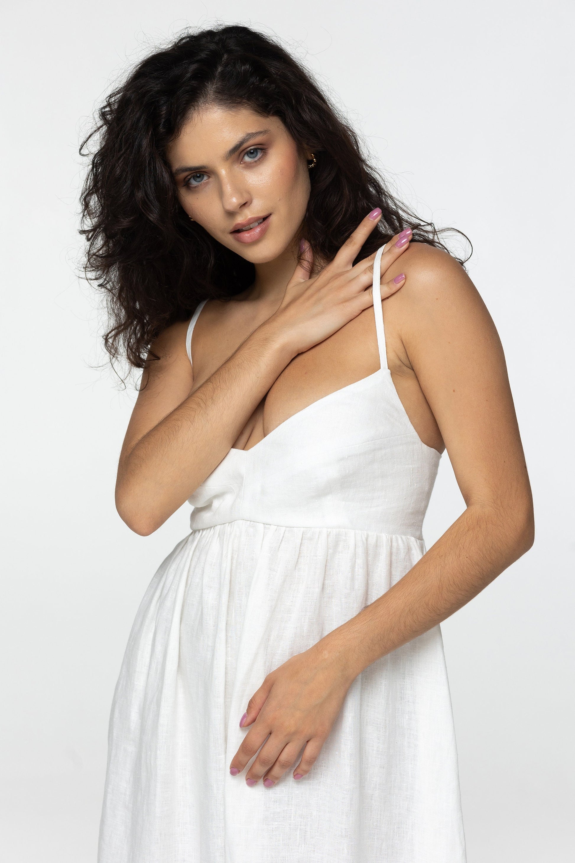 White linen maxi slip dress Jane Long strap cami dress Simple basic summer dress Minimalist casual pure linen dress Custom size