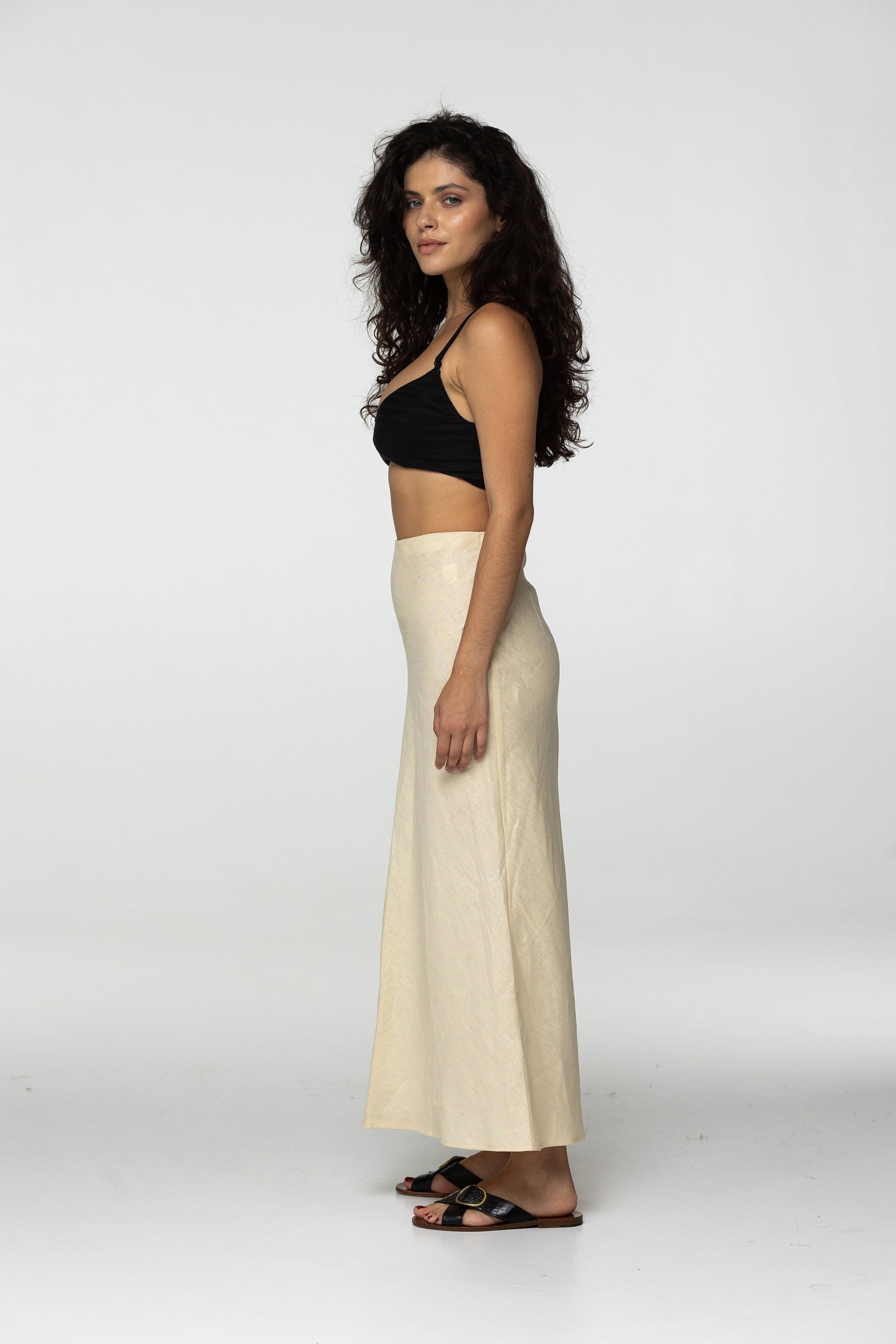 Black linen strap crop top Tina Summer elegant bra blouse Open back bustier top Linen bralette Thin straps cami Organic flax Custom sizes