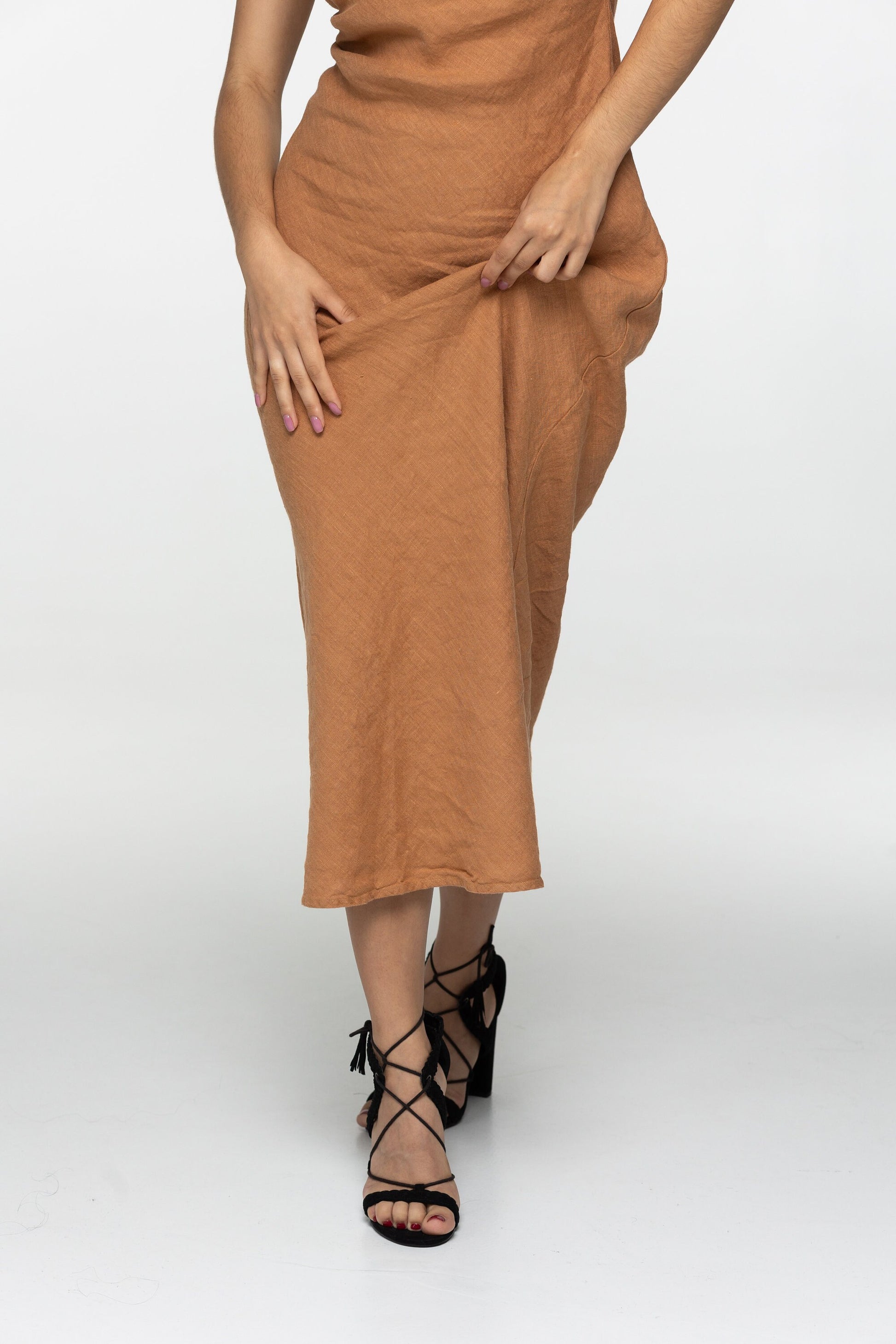 Almond linen midi slip dress Luna Long simple camisole dress Simple basic summer dress Minimalist casual pure linen dress Custom size