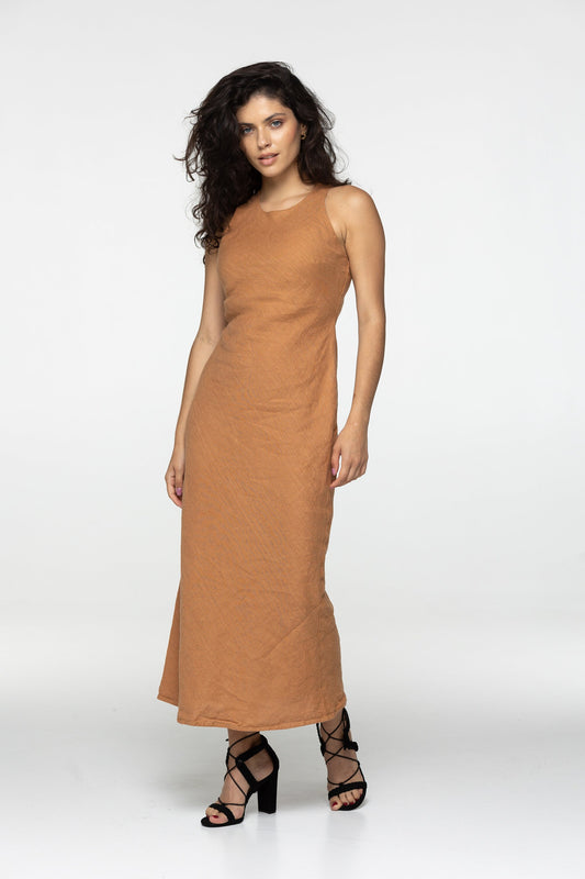 Almond linen midi slip dress Luna Long simple camisole dress Simple basic summer dress Minimalist casual pure linen dress Custom size