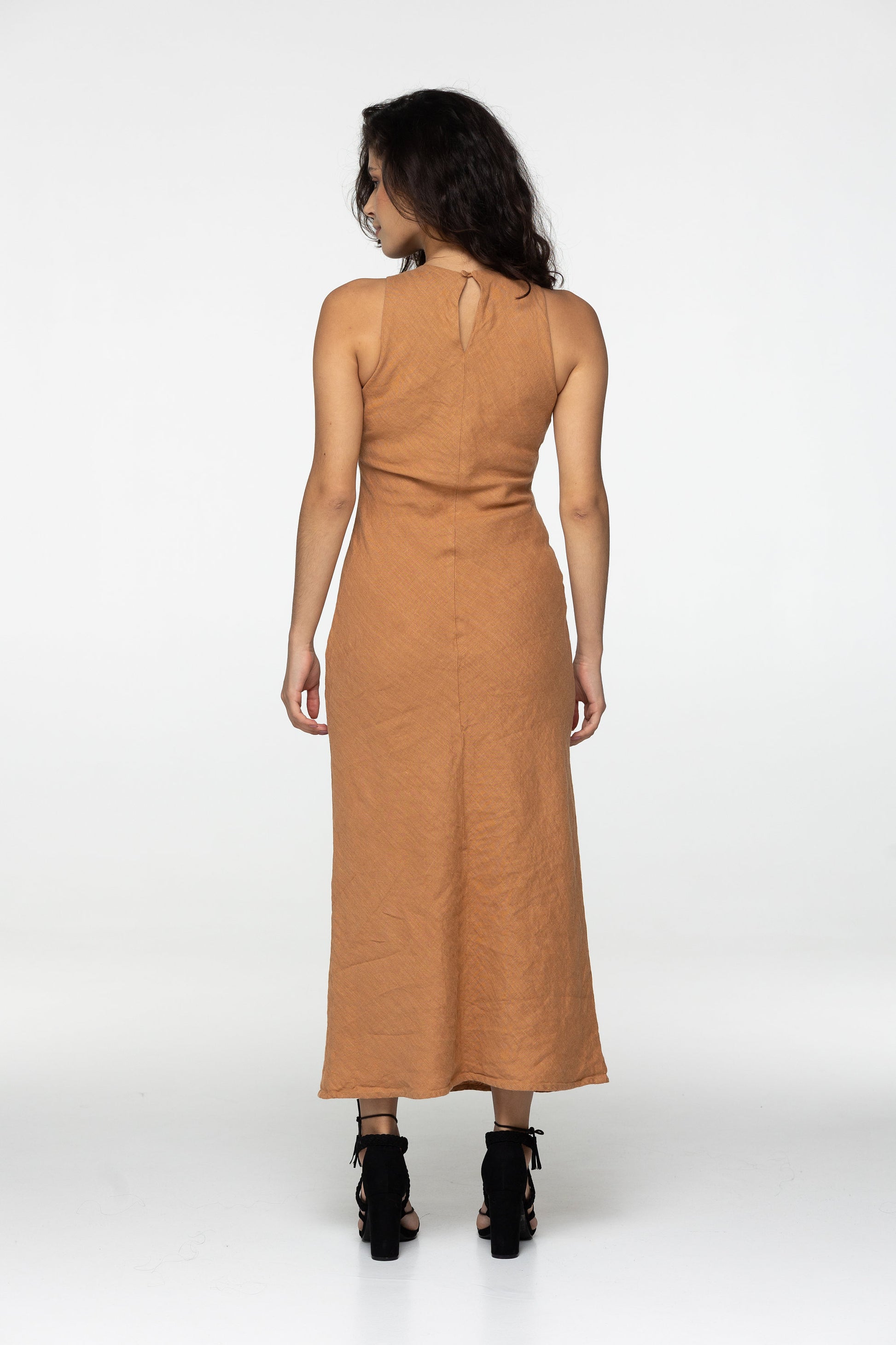 Almond linen midi slip dress Luna Long simple camisole dress Simple basic summer dress Minimalist casual pure linen dress Custom size