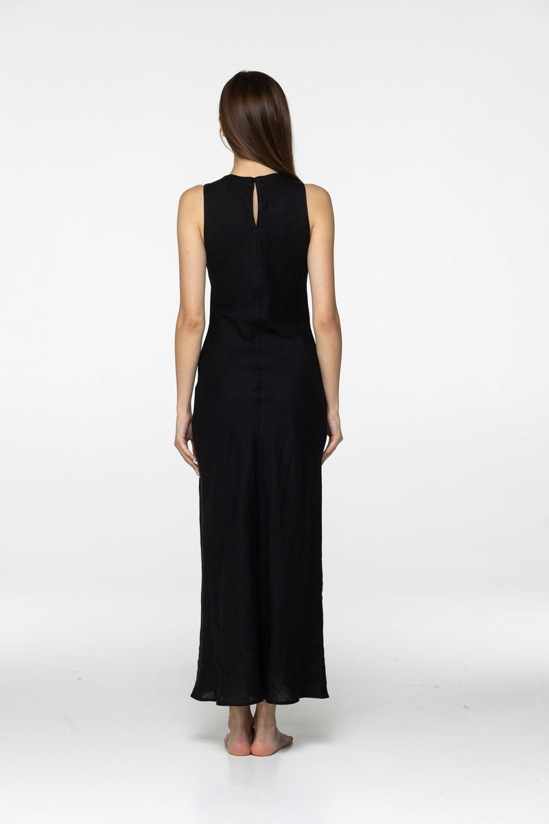 Black linen midi slip dress Luna Long simple camisole dress Simple basic summer dress Minimalist casual pure linen dress Custom size